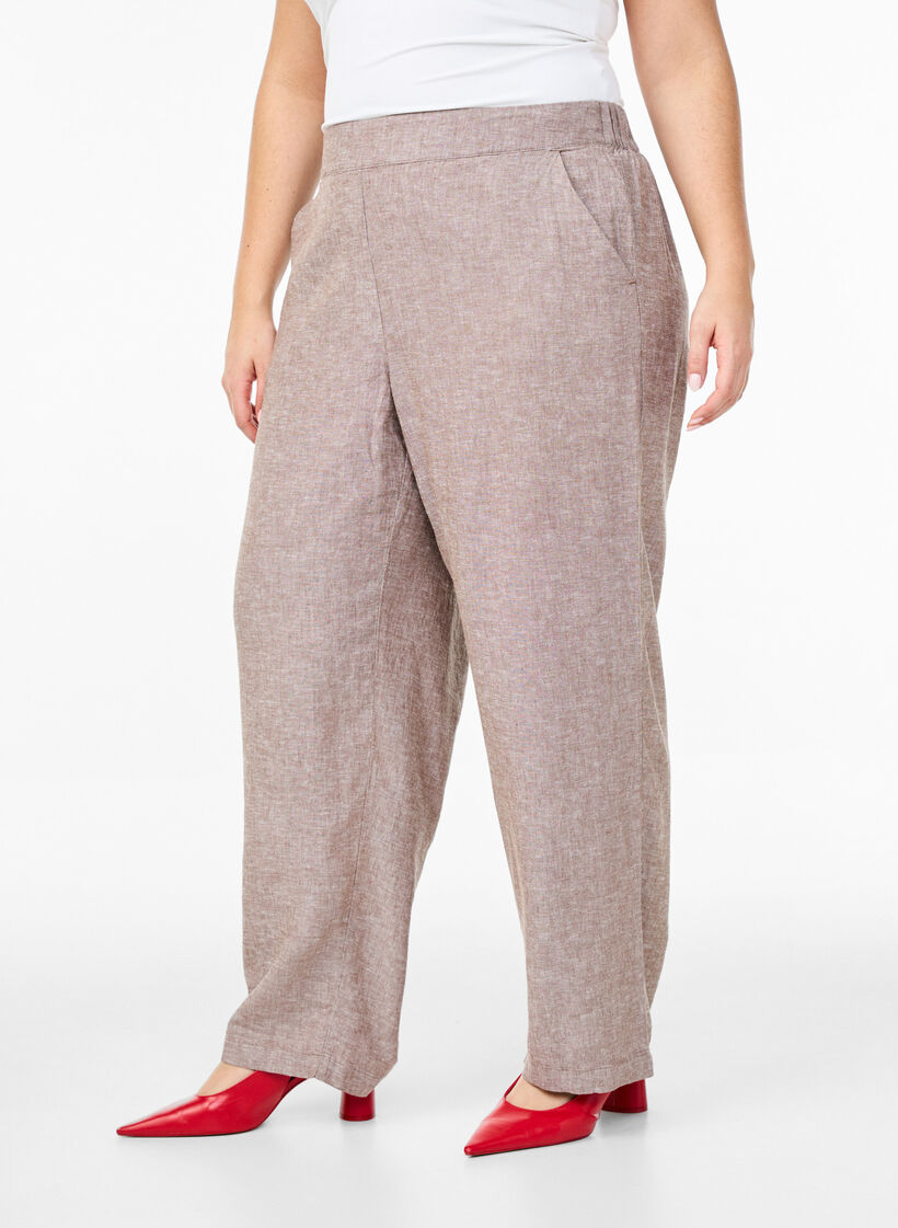 Lockere Hose aus Leinen und Viskose, Braun, Model image number 2