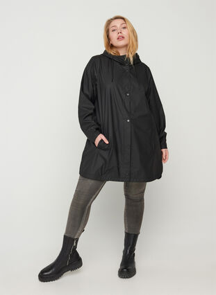 Regenjacke mit Kapuze und Taschen, Black, Model image number 2