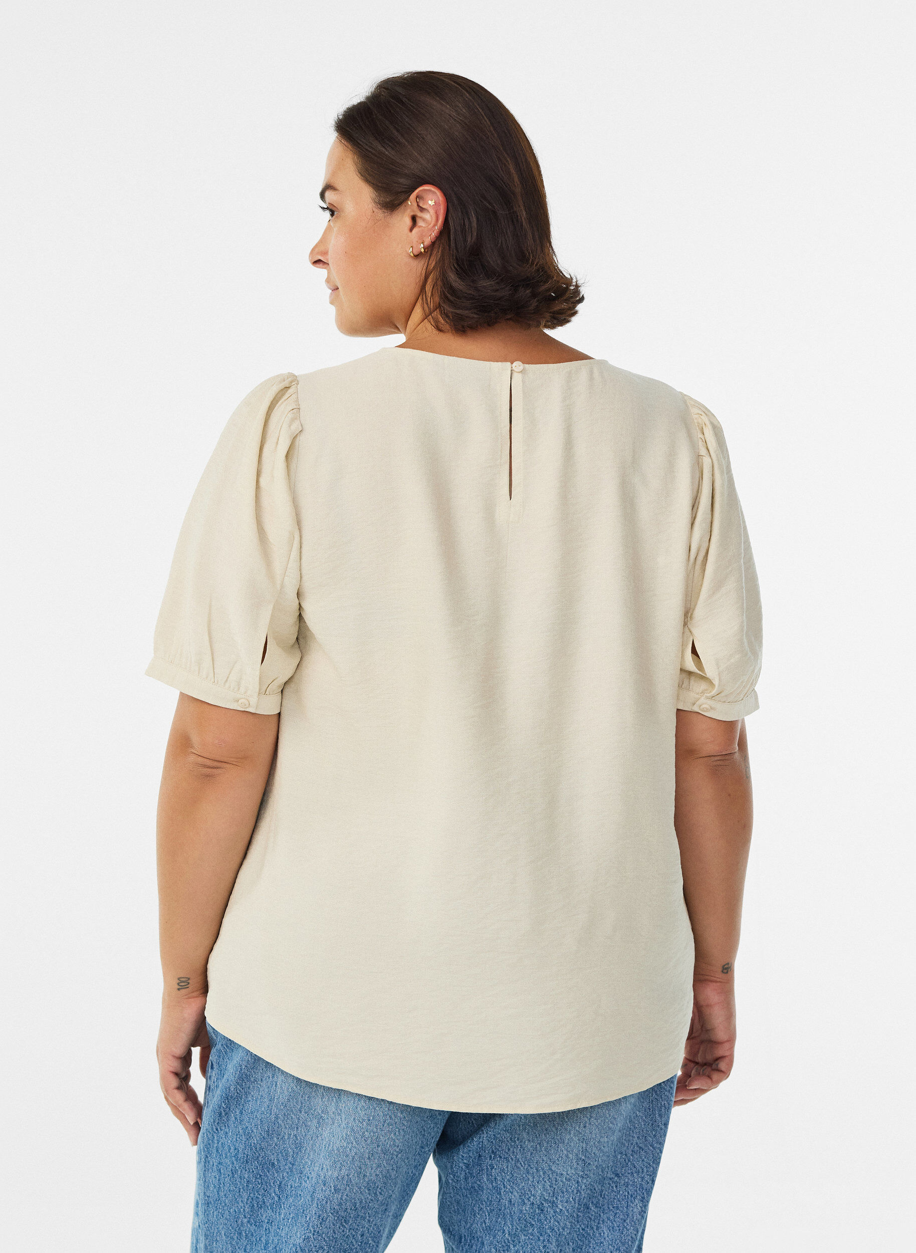 Zizzi Bluse aus Viskose mit halben &Auml;rmeln, Beige, Model image number 2