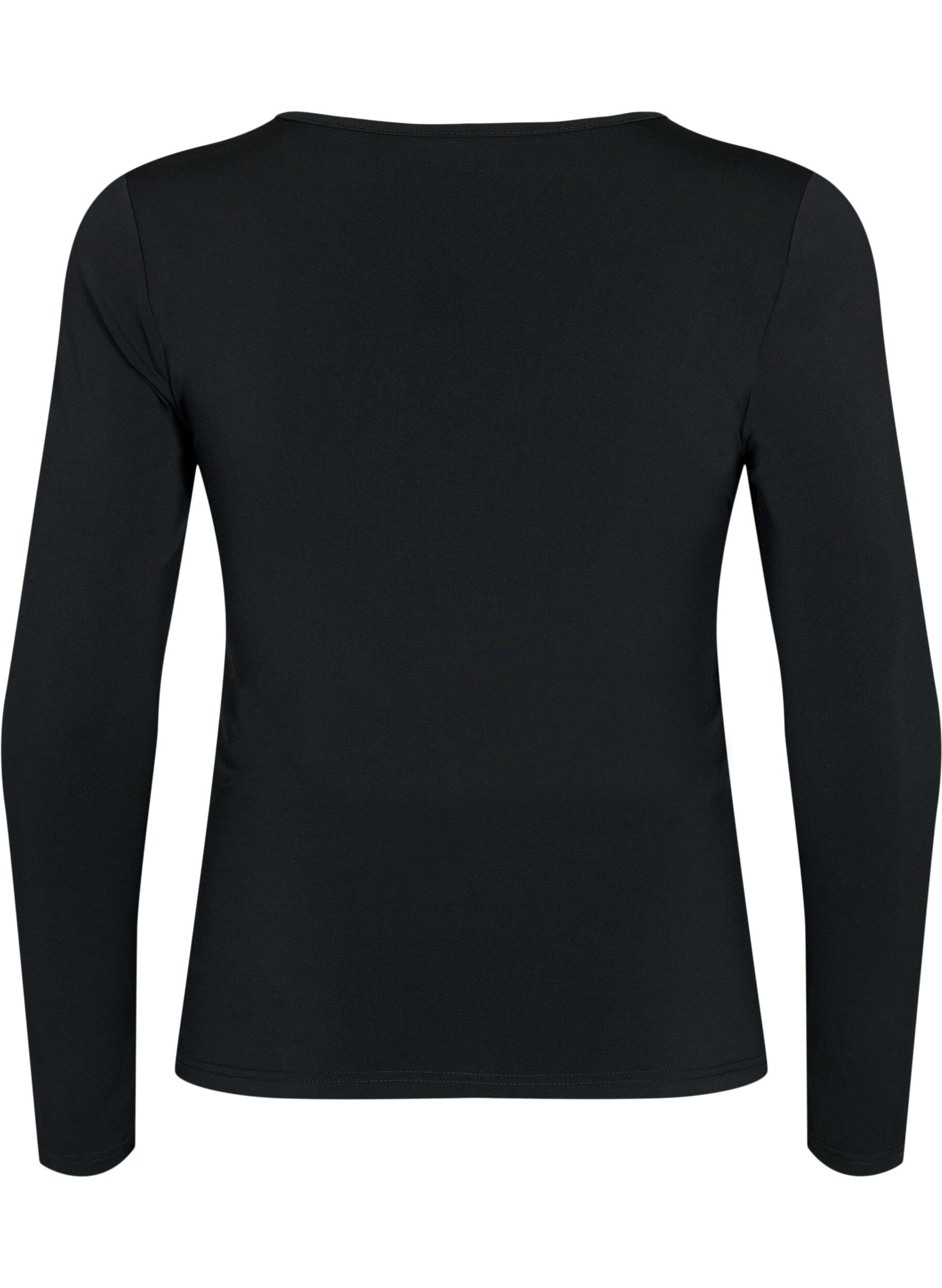 Zizzi Bluse mit V-Ausschnitt und Drapierung, Black, Packshot image number 1