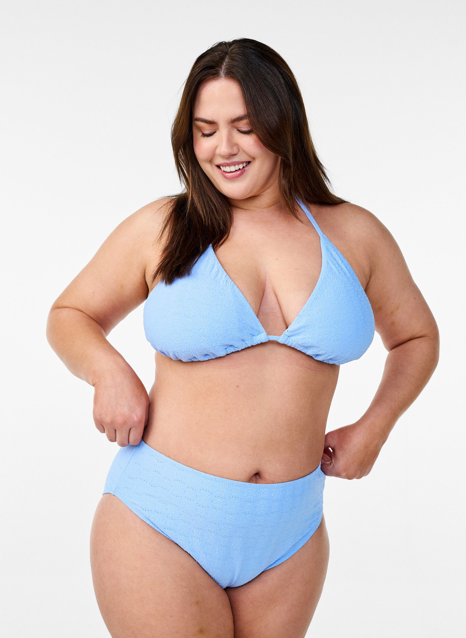 Zizzi Triangel-Bikinioberteil mit Strukturmuster, Blau, Model image number 1