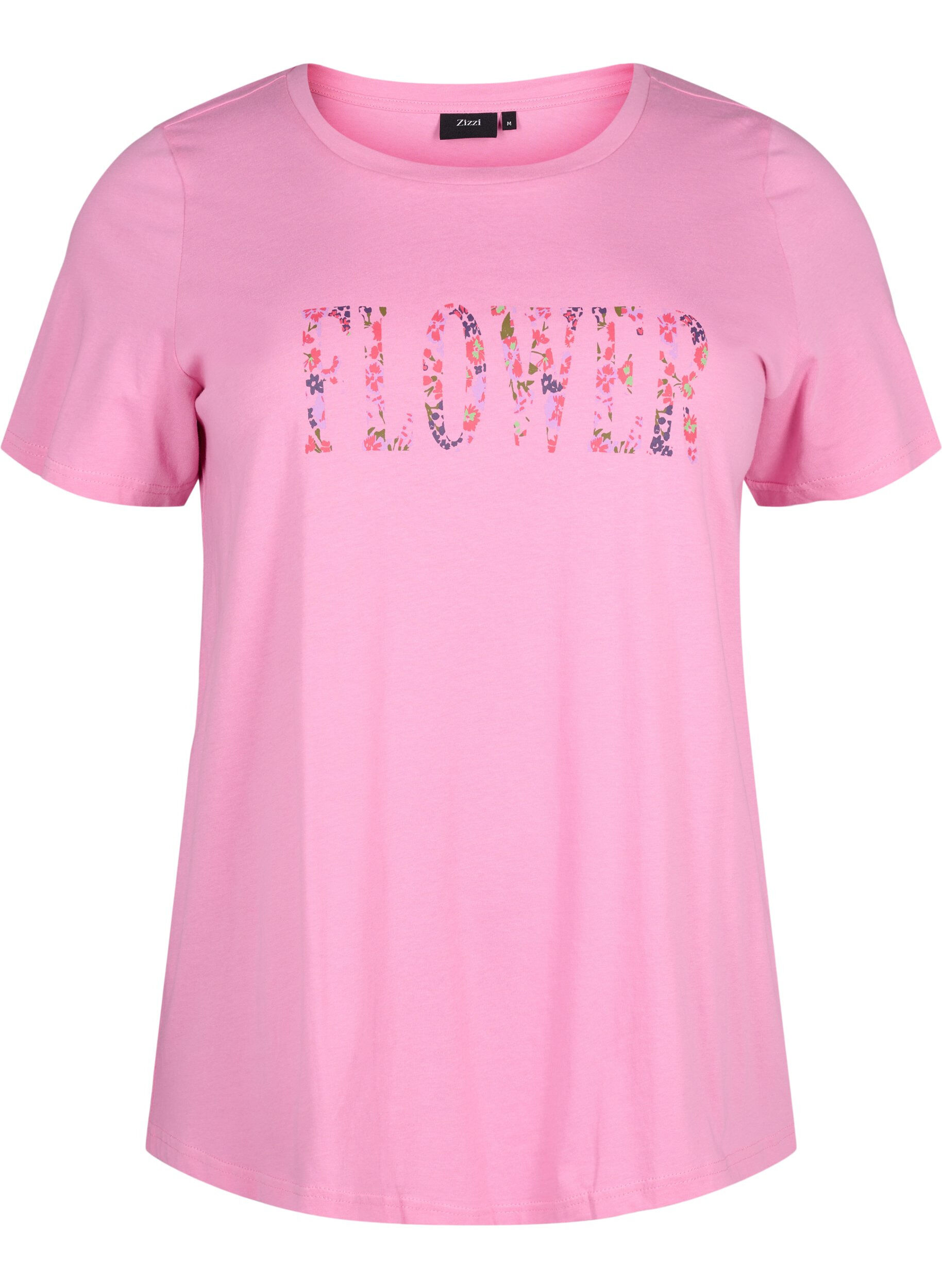 Zizzi Baumwoll-T-Shirt mit Textaufdruck, Rosebloom w. Flower, Packshot image number 0