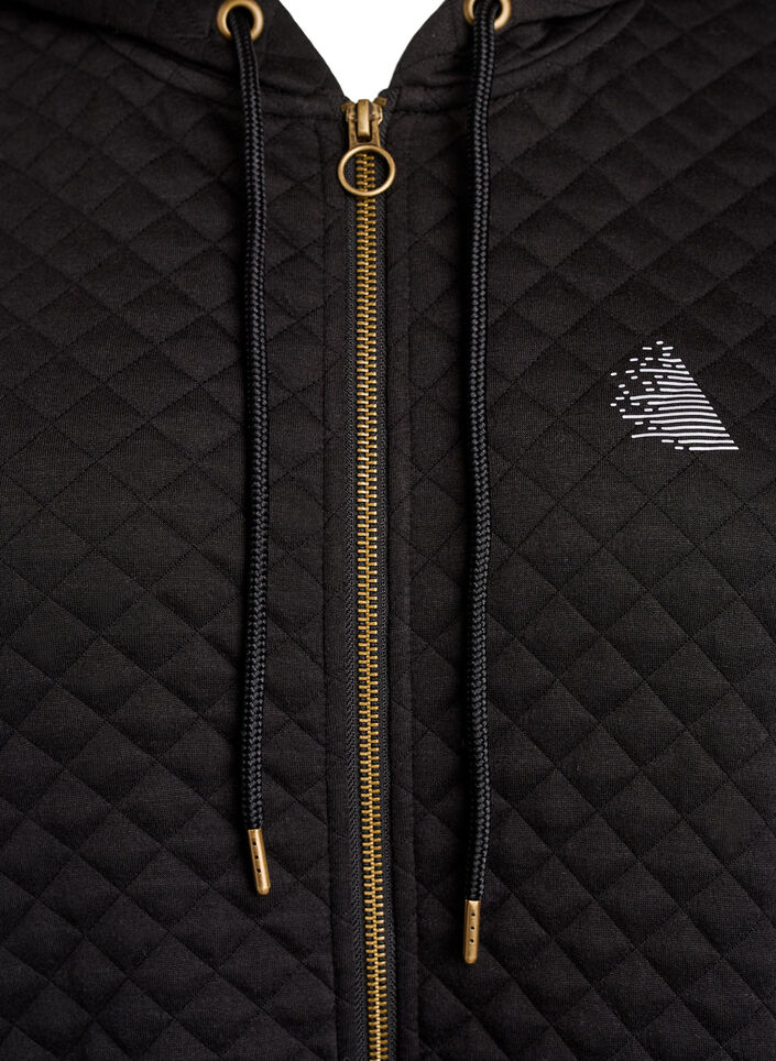 Lange gesteppte Kapuzenjacke mit Rei&szlig;verschluss und Taschen, Schwarz, Packshot image number 2