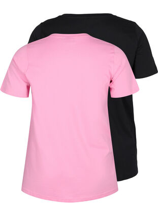 2er-Pack basic T-Shirts aus Baumwolle, Rosebloom / Black, Packshot image number 1