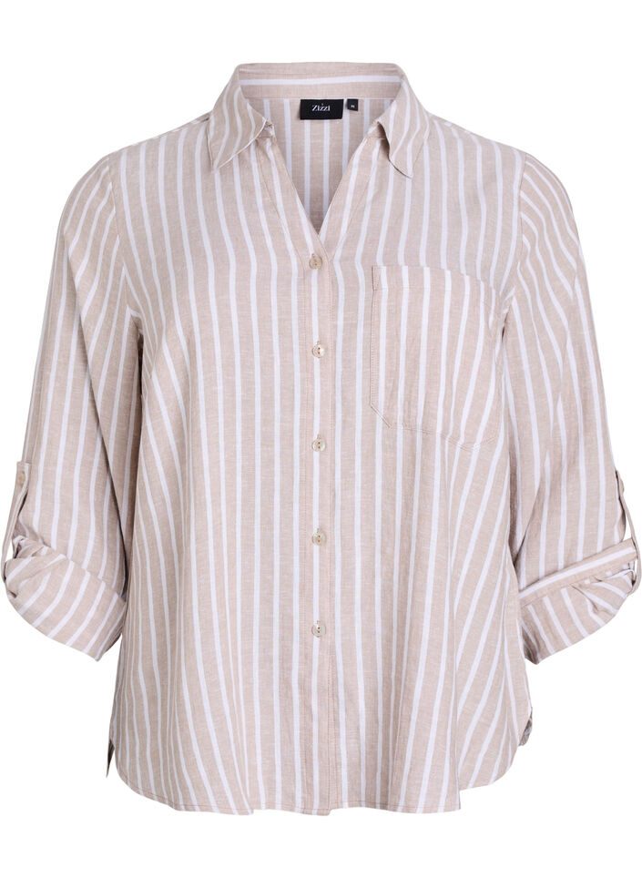 Bluse aus Leinen und Viskose mit 3/4-&Auml;rmeln, Beige, Packshot image number 0