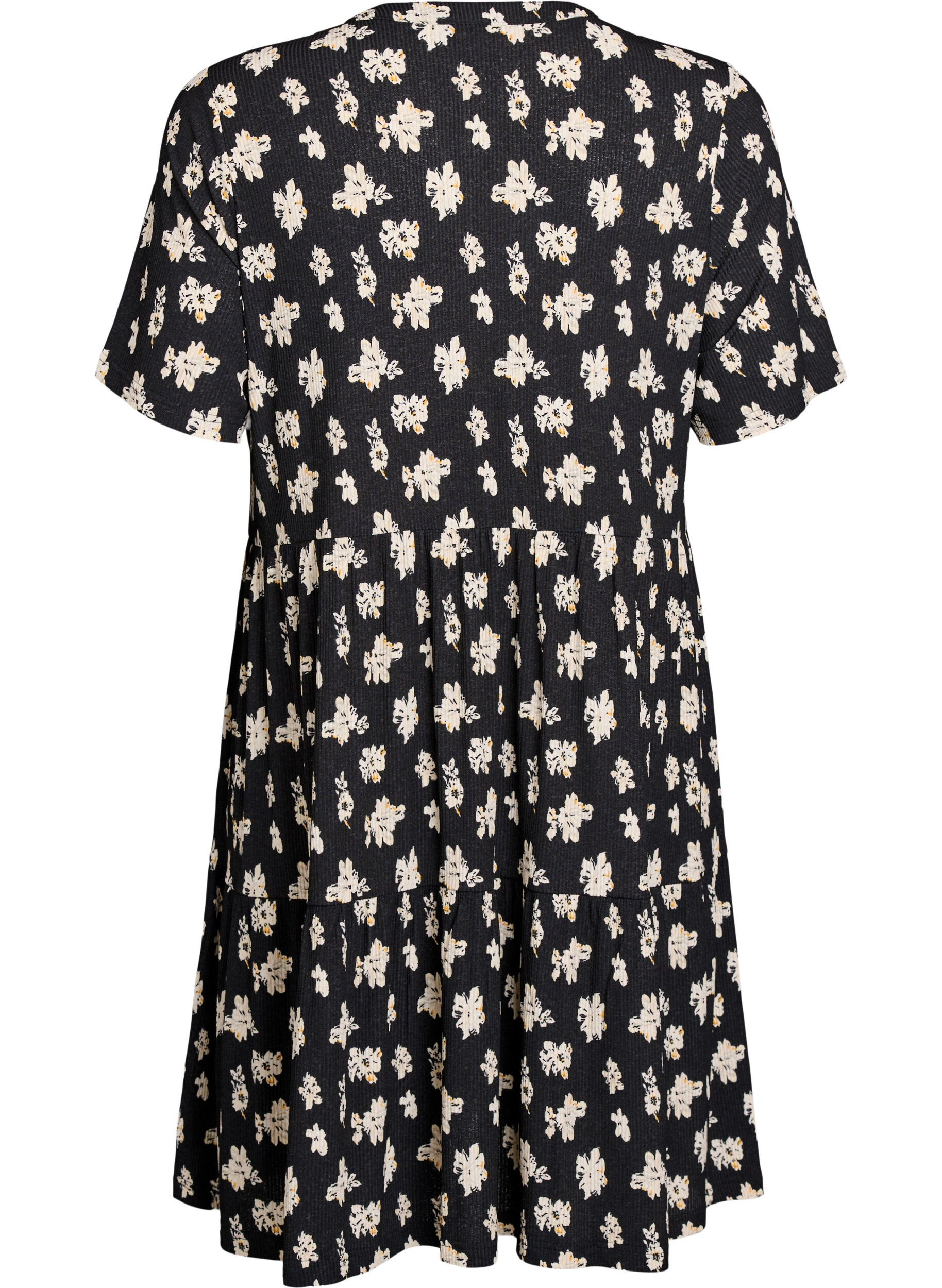 ZizziGemustertes Kleid mit Eins&auml;tzen, Schwarz, Packshot image number 1