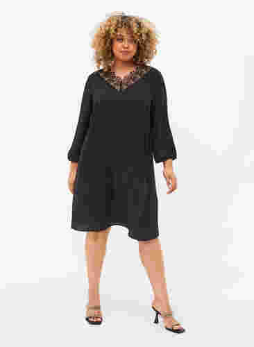 Kleid mit Spitze und 3/4 Ärmeln, Black, Model image number 2