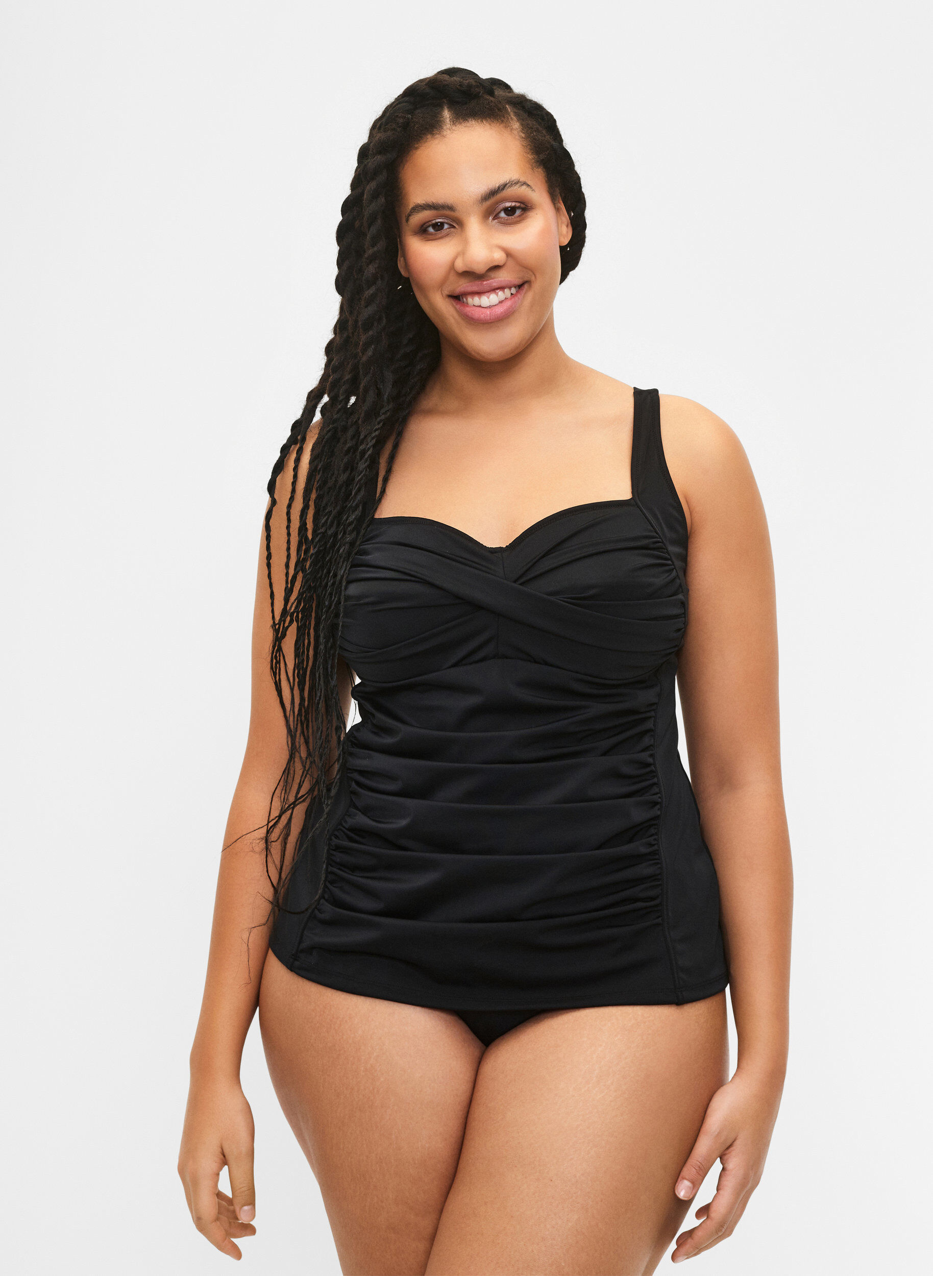 Zizzi Tankini mit Drapierung, Schwarz, Model image number 1