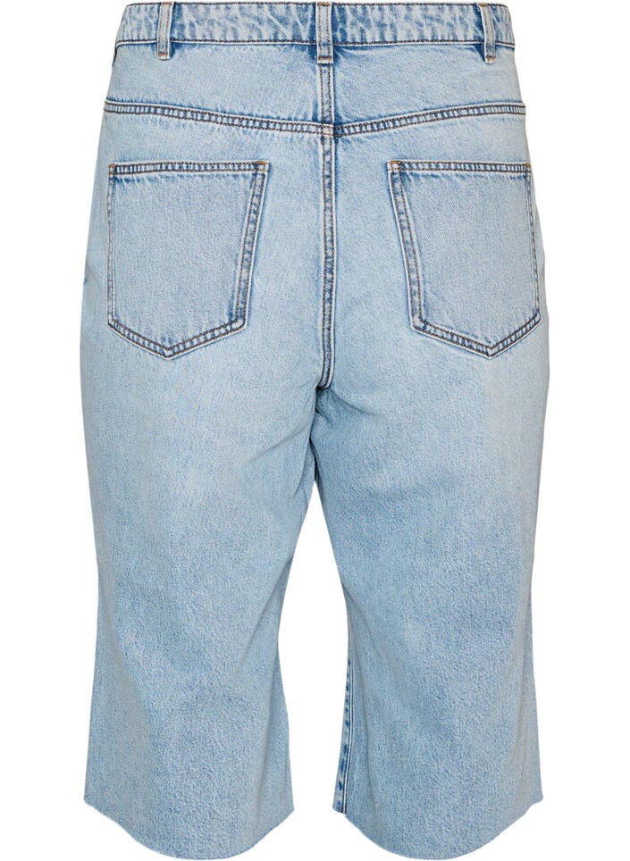 Cropped Jeans mit abgenutzter Optik und offenen Kanten, Blau, Packshot image number 1