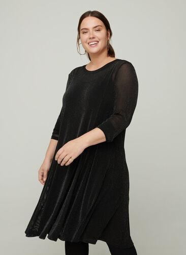 Langarm Kleid mit Schimmer, Black, Model image number 0