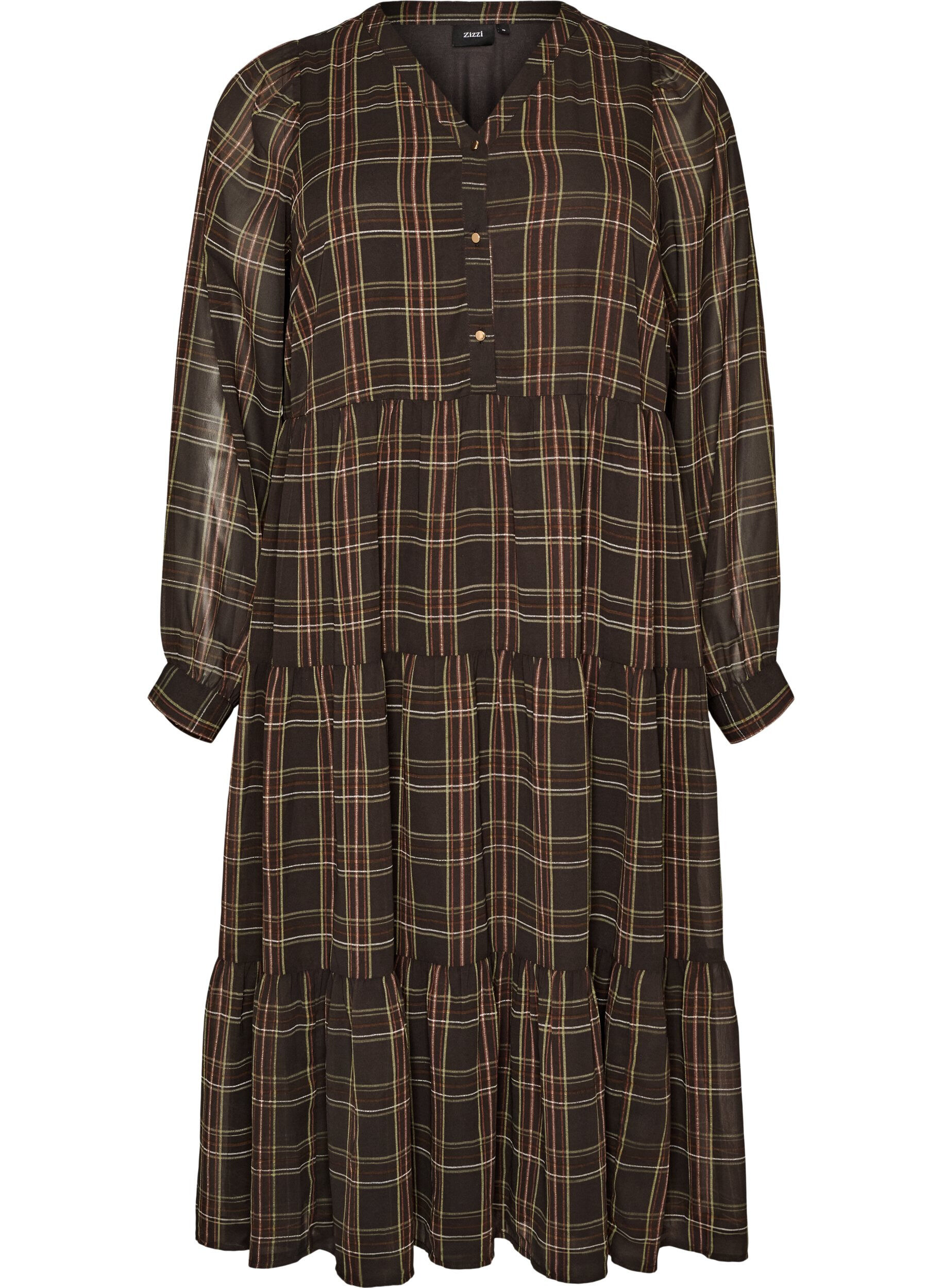 Kariertes Midikleid mit Stufenrock