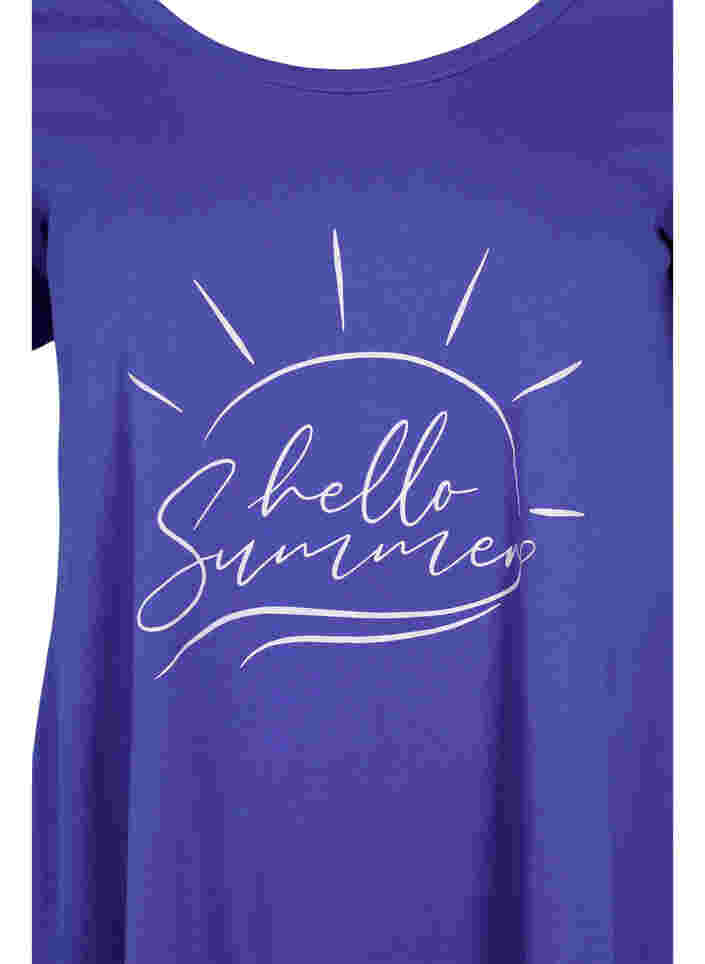 Kurzarm T-Shirt aus Baumwolle mit A-Linie, Dazzling Blue HELLO , Packshot image number 2