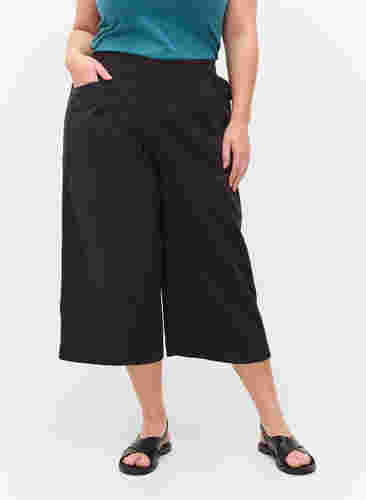 Lockere Culottes aus Baumwolle, Black, Model image number 2