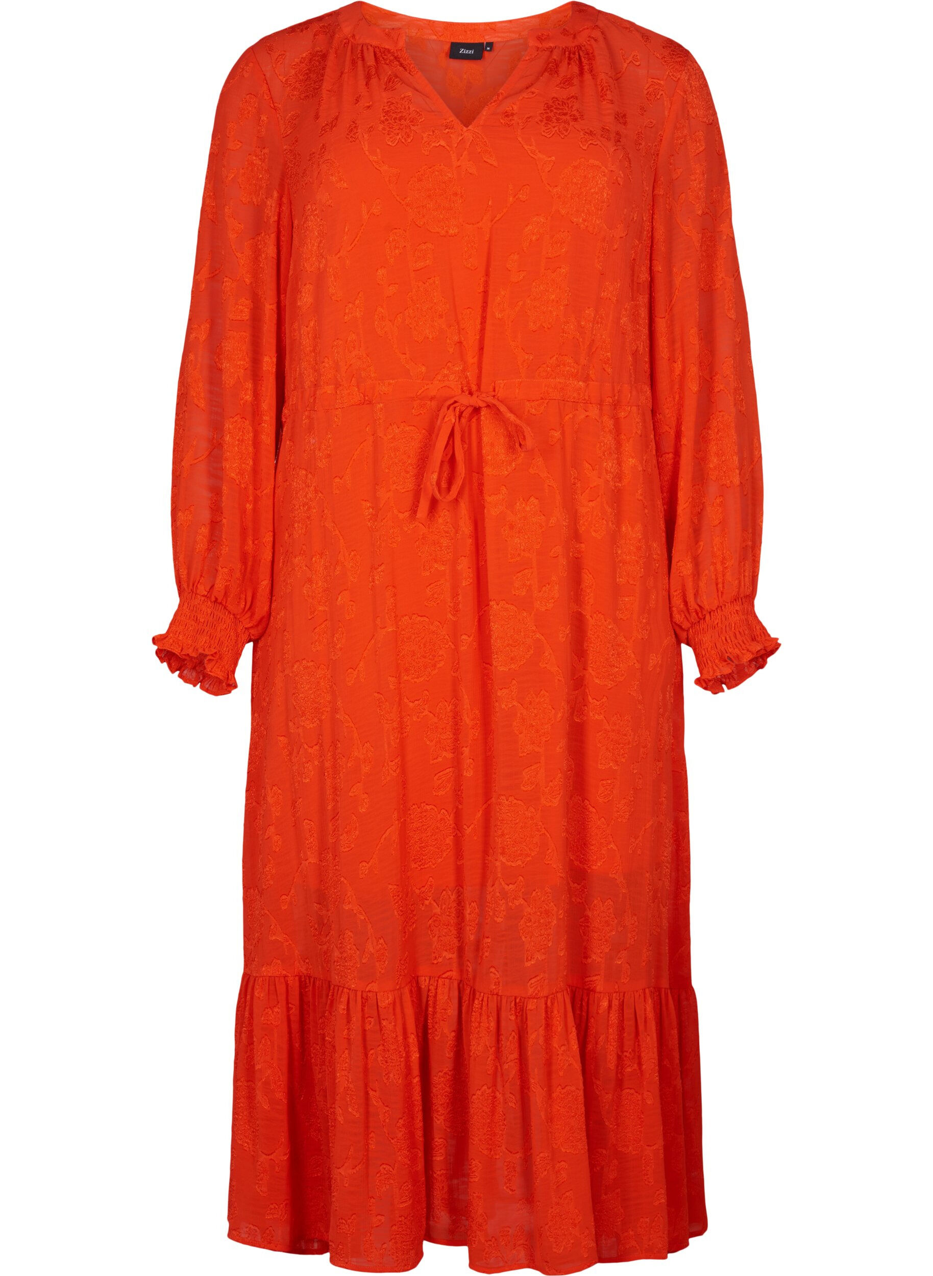 Zizzi Lang&auml;rmliges Midi-Kleid im Jacquard-Look, Orange.com, Packshot image number 0