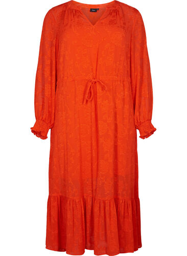Langärmliges Midi-Kleid im Jacquard-Look, Orange.com, Packshot image number 0