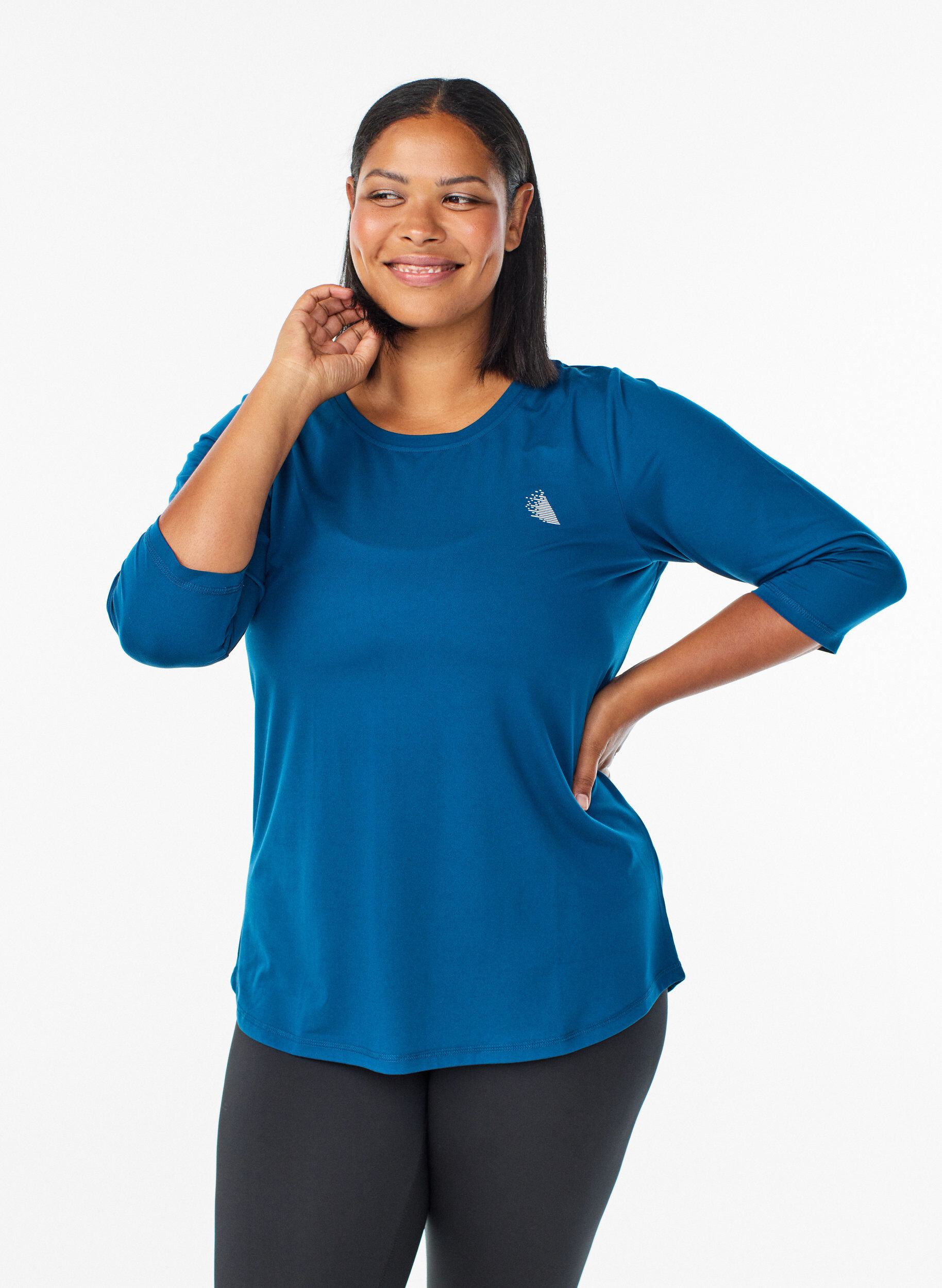 Zizzi Trainingsshirt mit 3/4-&Auml;rmeln, Blau, Model image number 0
