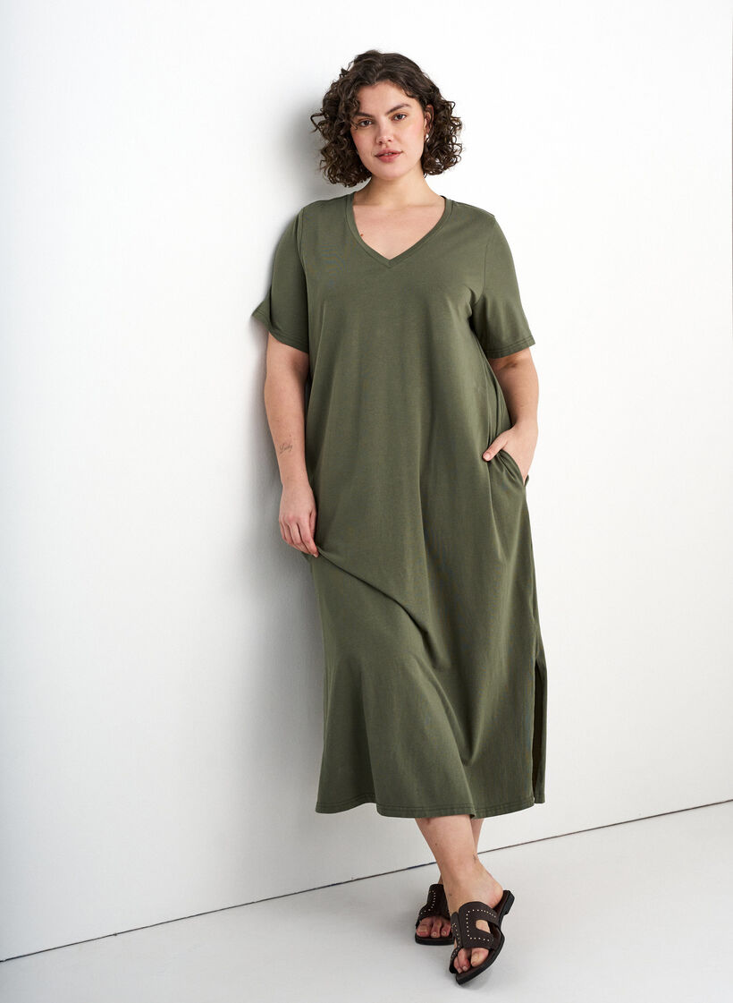 Midi-T-Shirtkleid mit V-Ausschnitt, Gr&uuml;n, Image image number 0