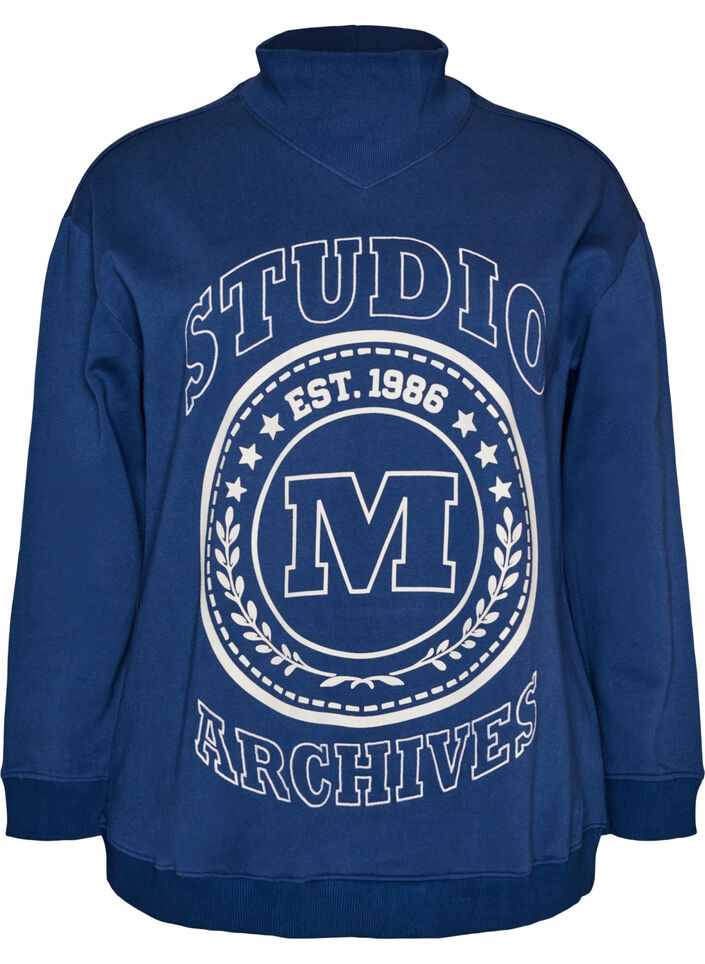 Sweatshirt mit hohem Kragen und sportlichem Frontmotiv, Blau, Packshot image number 0