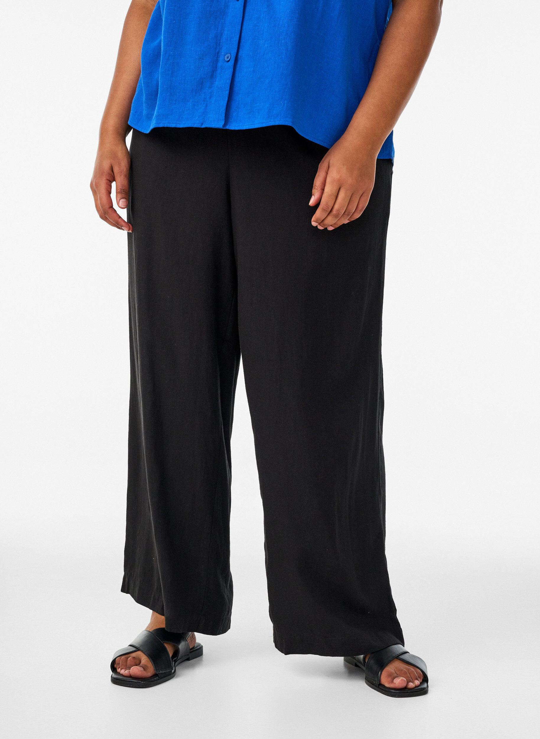 ZizziHose aus Leinen und Viskose mit weitem Bein, Schwarz, Model image number 2