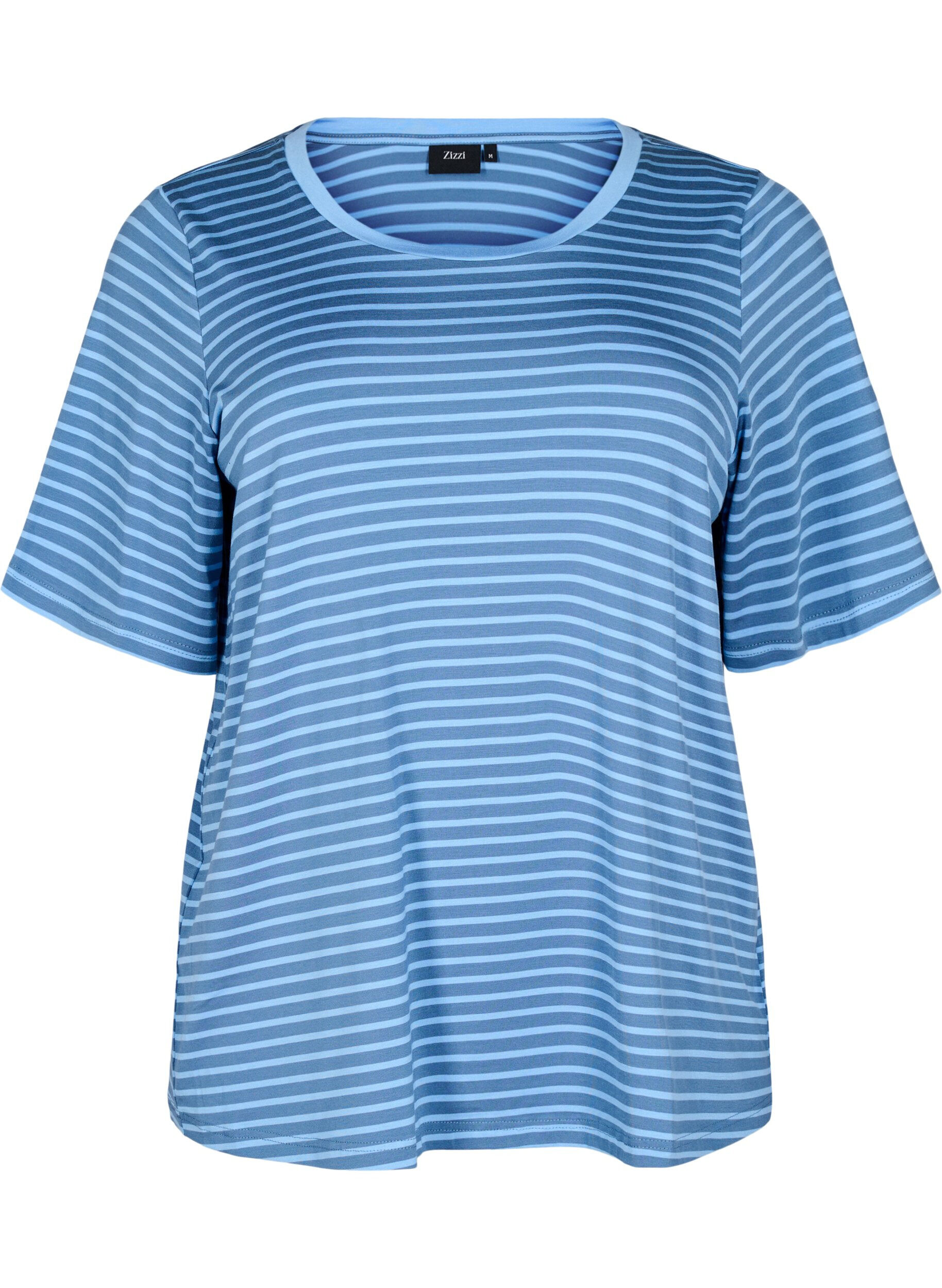 Zizzi T-Shirt mit TENCEL&trade; Lyocell und Streifen, Blau, Packshot image number 0