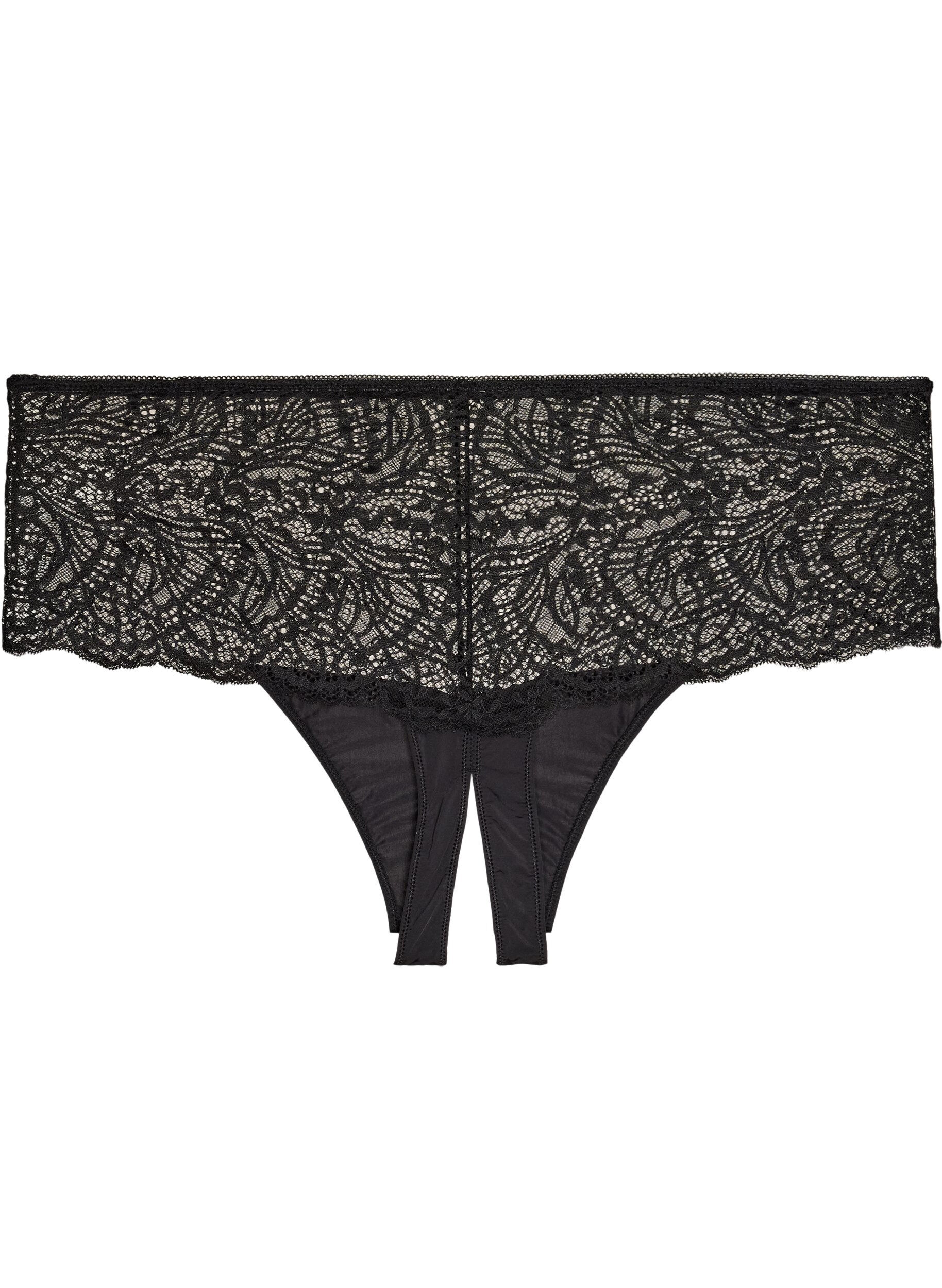 ZizziOffener Hipster-String mit Spitze und hohem Bund, Schwarz, Packshot image number 1
