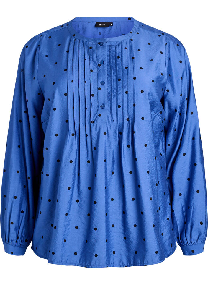 Gepunktete Bluse mit langen Ärmeln, Blau, Packshot image number 0