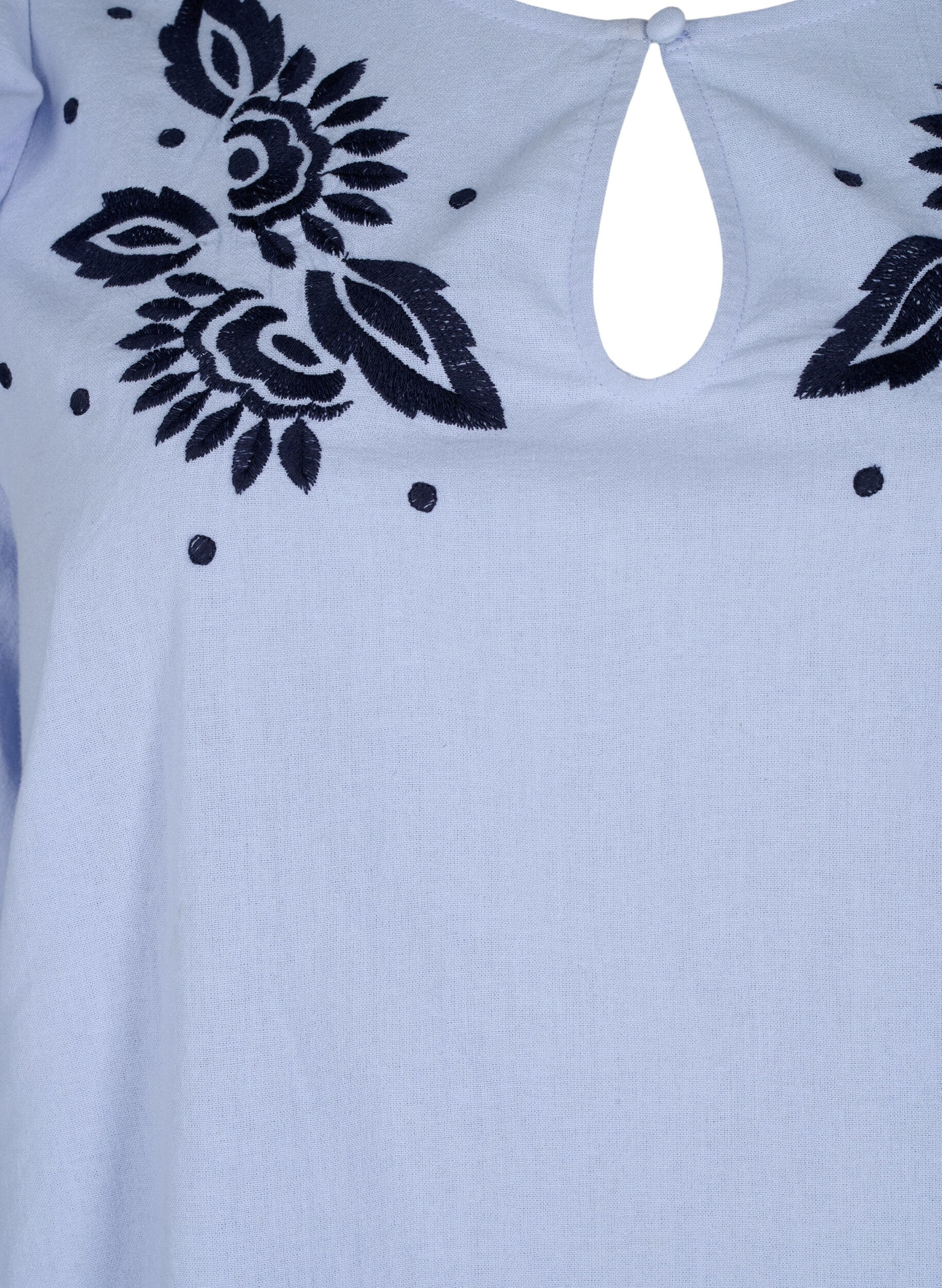 Zizzi Baumwollbluse mit Stickerei und R&uuml;schen, Blau, Packshot image number 2