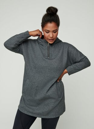 Langes Sweatshirt mit Kapuze, Dark Grey Melange, Model image number 0