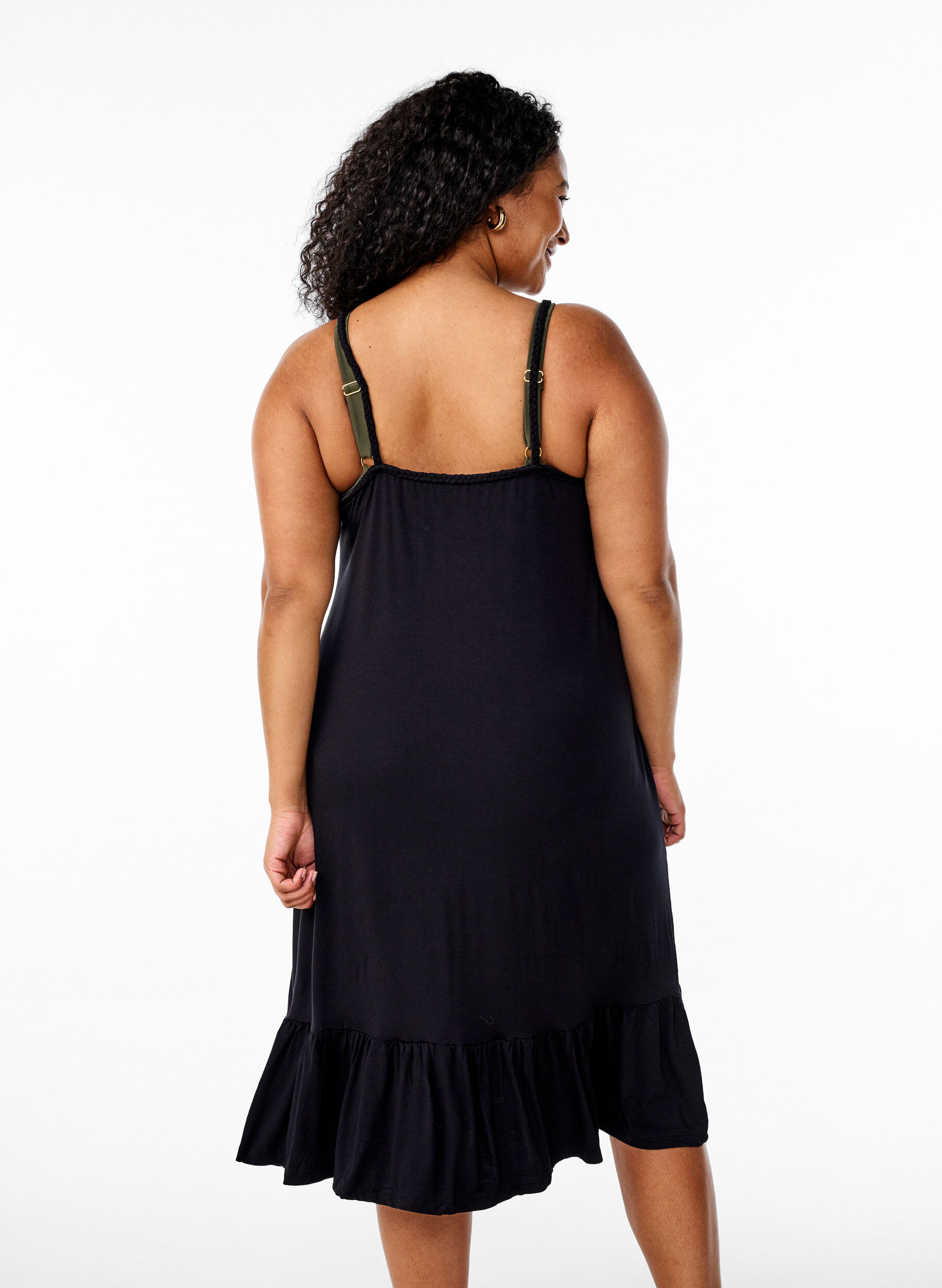 Zizzi Strandkleid aus Viskose mit geflochtenen Tr&auml;gern, Schwarz, Model image number 1