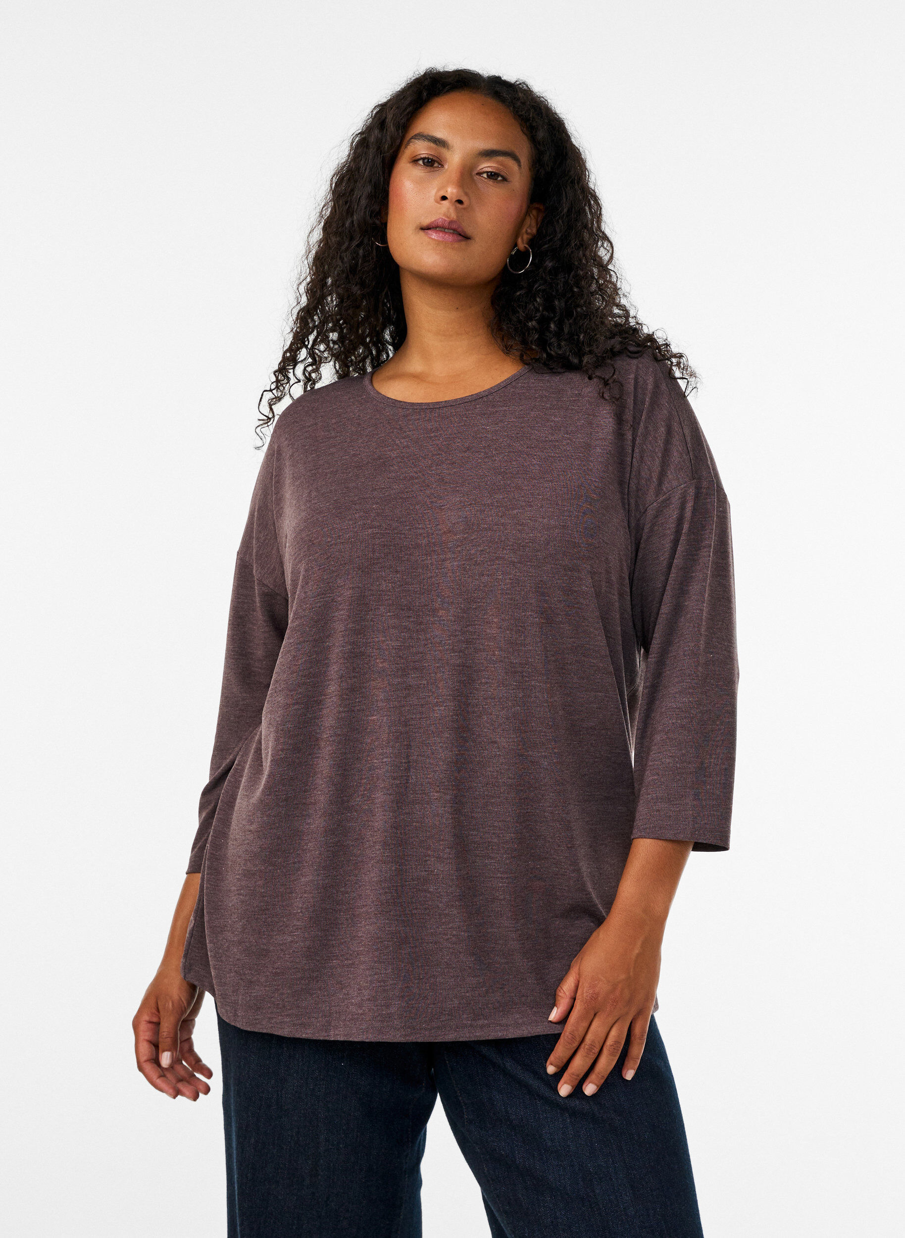 Bluse aus Jersey mit 3/4-&Auml;rmeln, Braun, Model