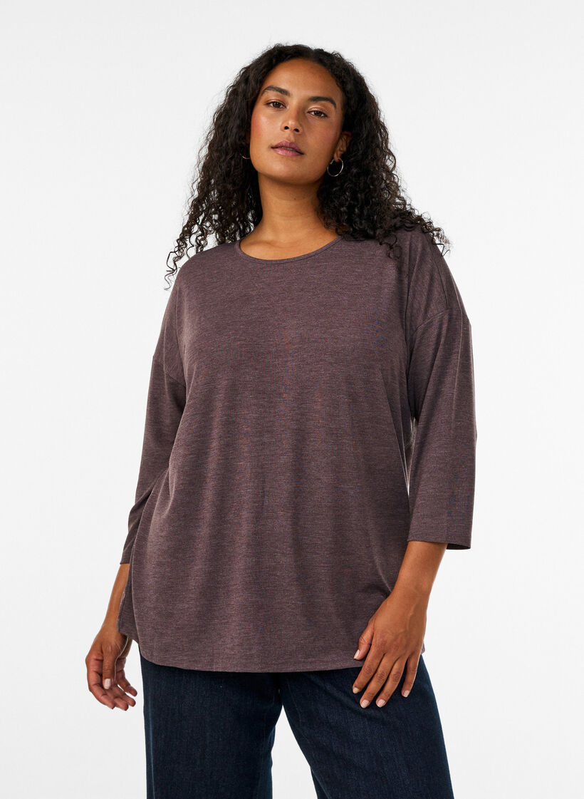 Bluse aus Jersey mit 3/4-&Auml;rmeln, Braun, Model image number 0