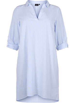 Gestreiftes Kleid aus Baumwolle und Leinen, Serenity Wh. Stripe, Packshot image number 0