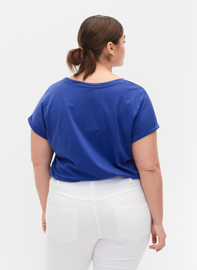 Kurzärmeliges T-Shirt aus einer Baumwollmischung, Blau, Model image number 2