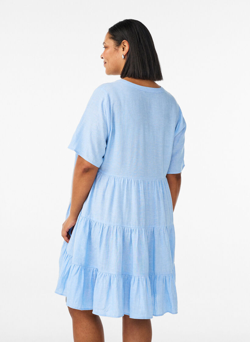 Knielanges A-Linien-Kleid aus Leinen und Viskose, Blau, Model image number 2