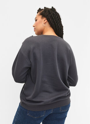 Sweatshirt mit Rüschen und Häkeldetail, Dark Grey, Model image number 1