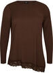 Jerseybluse mit asymmetrischem Spitzenbesatz, Braun, Packshot image number 0