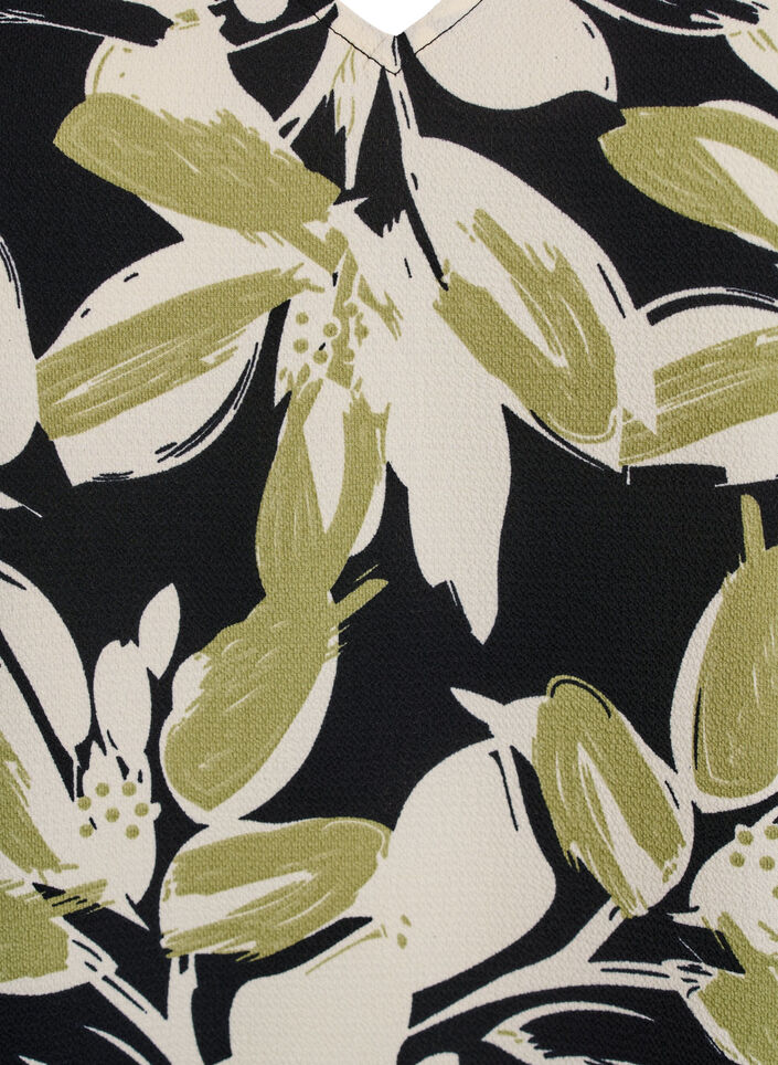 Bedrucktes Oberteil mit V-Ausschnitt, Schwarz, Packshot image number 2