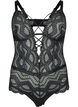Bodystocking aus Spitze mit Schnüren, Schwarz, Packshot image number 0