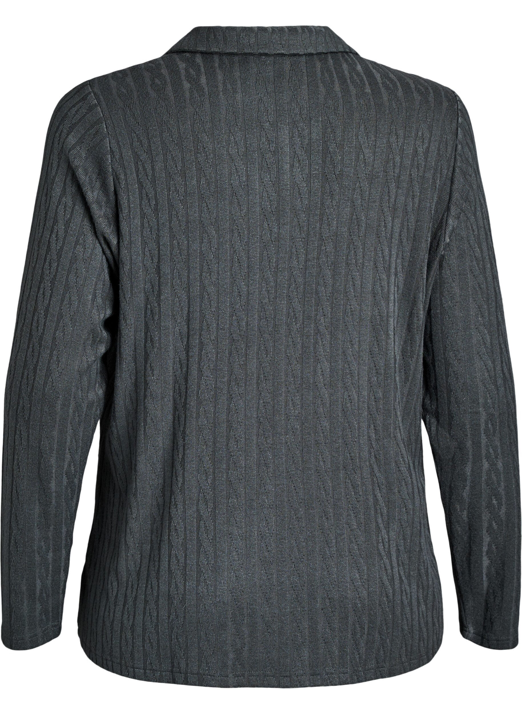 Zizzi Strickbluse mit Kragen und Zopfmuster, Gr&uuml;n, Packshot image number 1