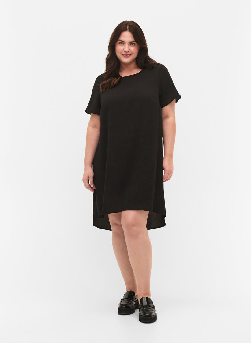 Kleid mit Aufdruck und kurzen &Auml;rmeln, Schwarz, Model image number 1
