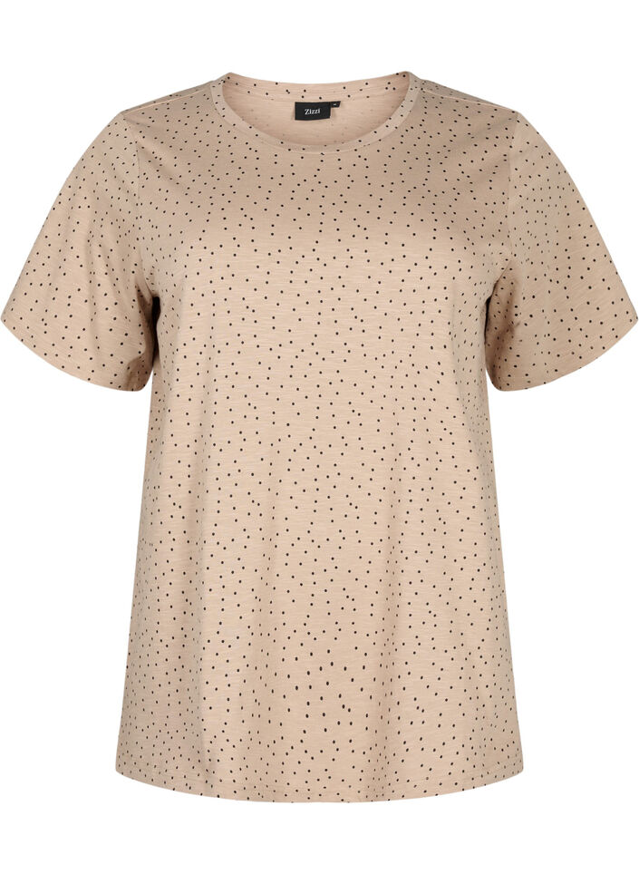 T-Shirt aus Bio-Baumwolle mit Punktmuster	, Beige, Packshot image number 0