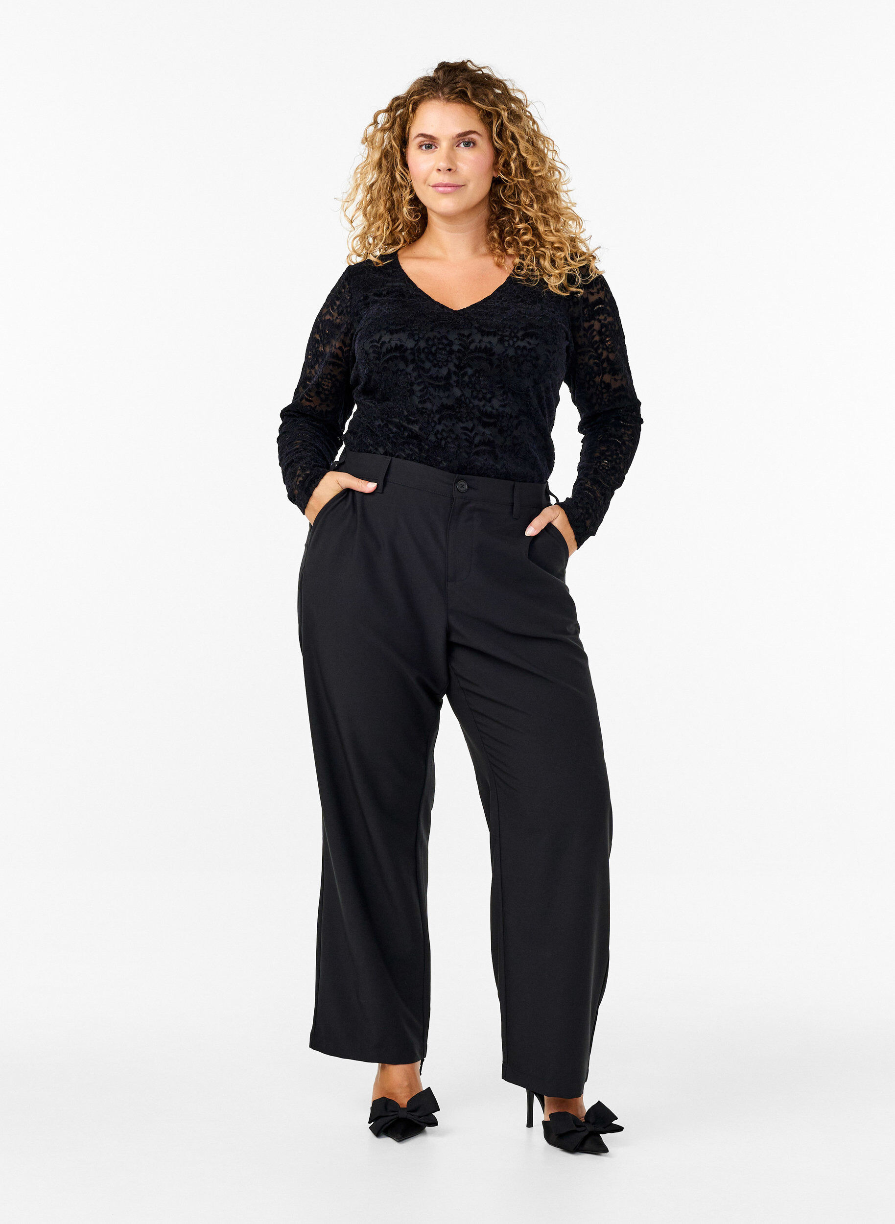 Zizzi Spitzen-Body mit langen &Auml;rmeln, Black, Model image number 2