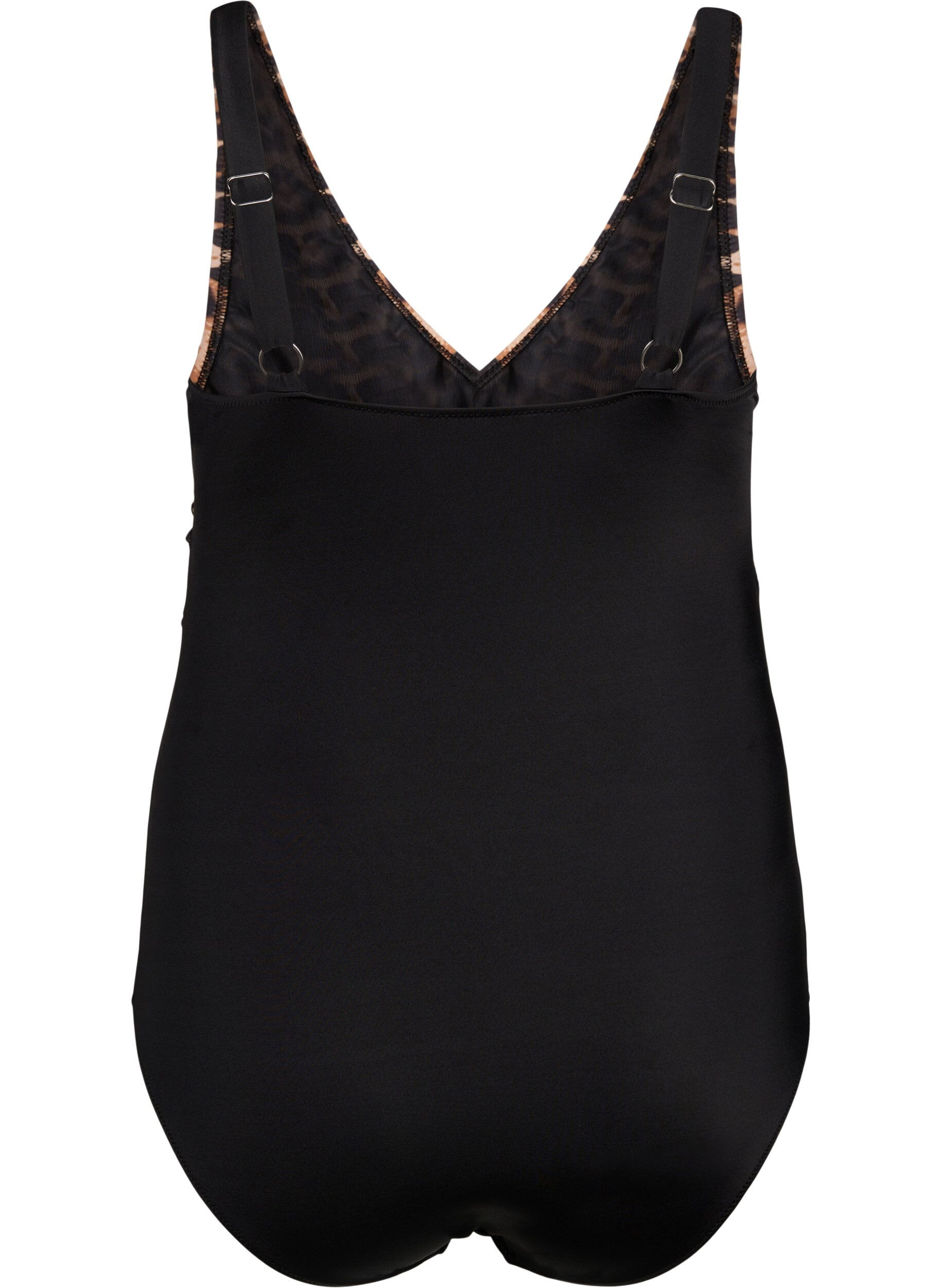 Zizzi Badeanzug mit B&uuml;gel und verstellbaren Tr&auml;gern, Black Leopard, Packshot image number 1