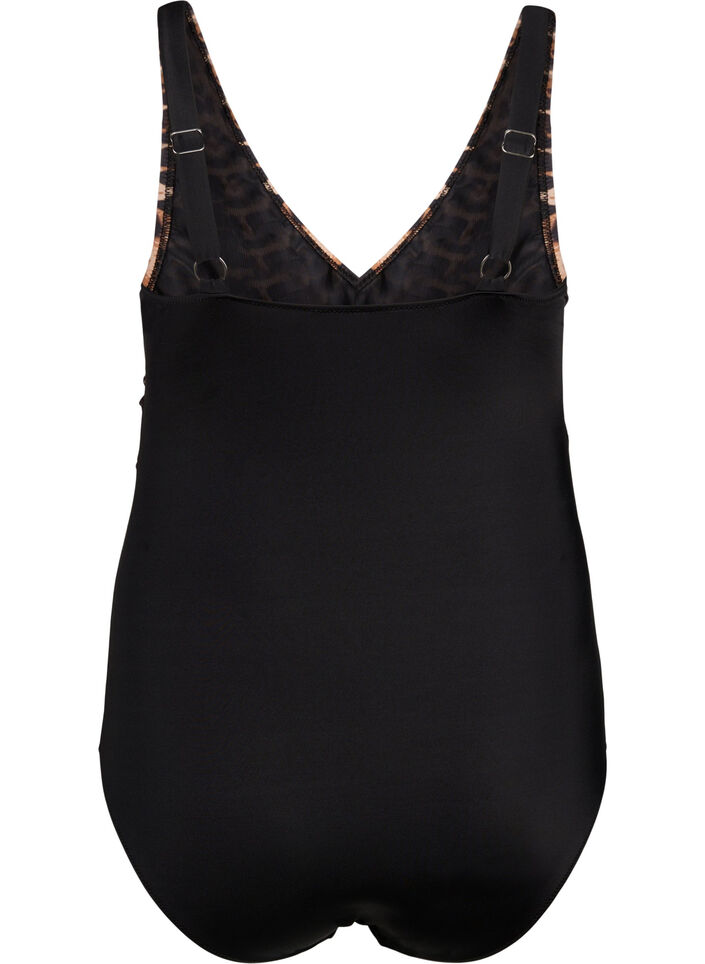 Badeanzug mit Bügel und verstellbaren Trägern, Black Leopard, Packshot image number 1