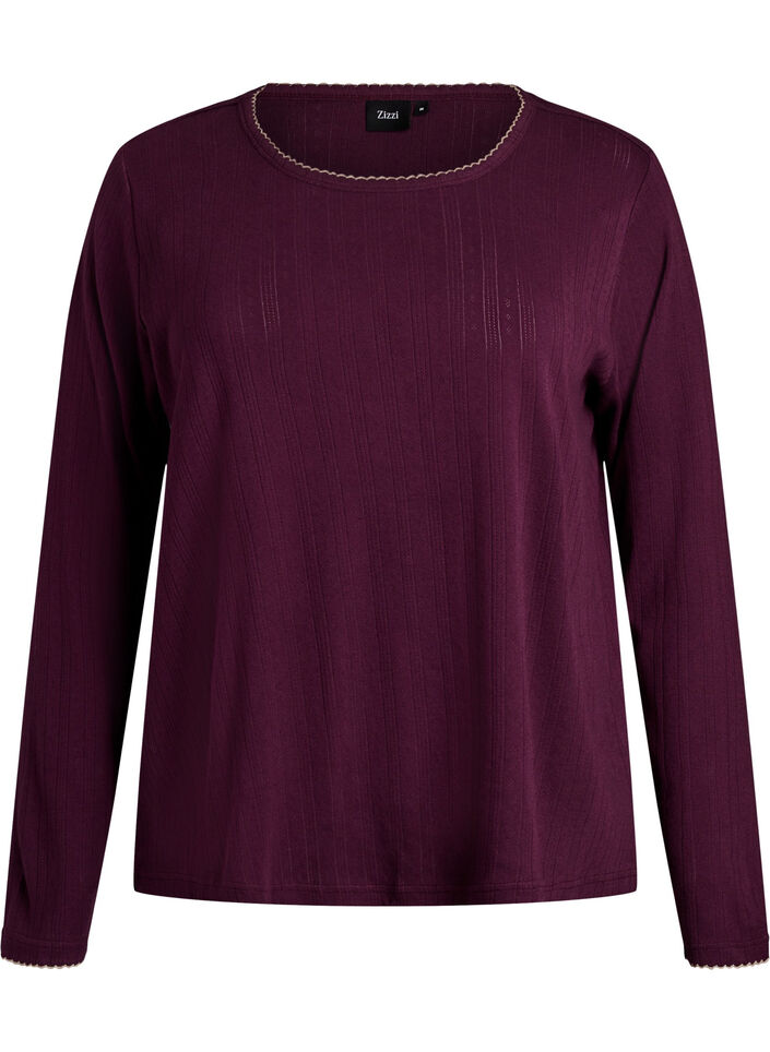 Pyjamaoberteil aus Bio-Baumwolle mit Lochstickerei, Dunkles Bordeaux, Packshot image number 0