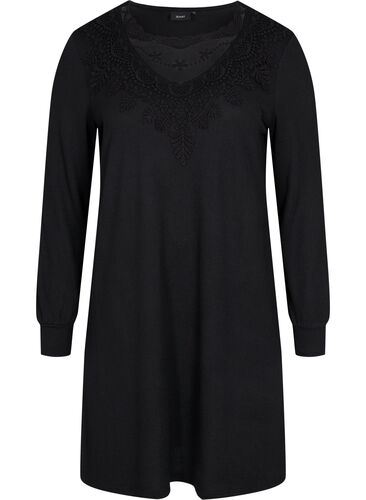 Langärmeliges Kleid mit Spitzendetails, Black, Packshot image number 0