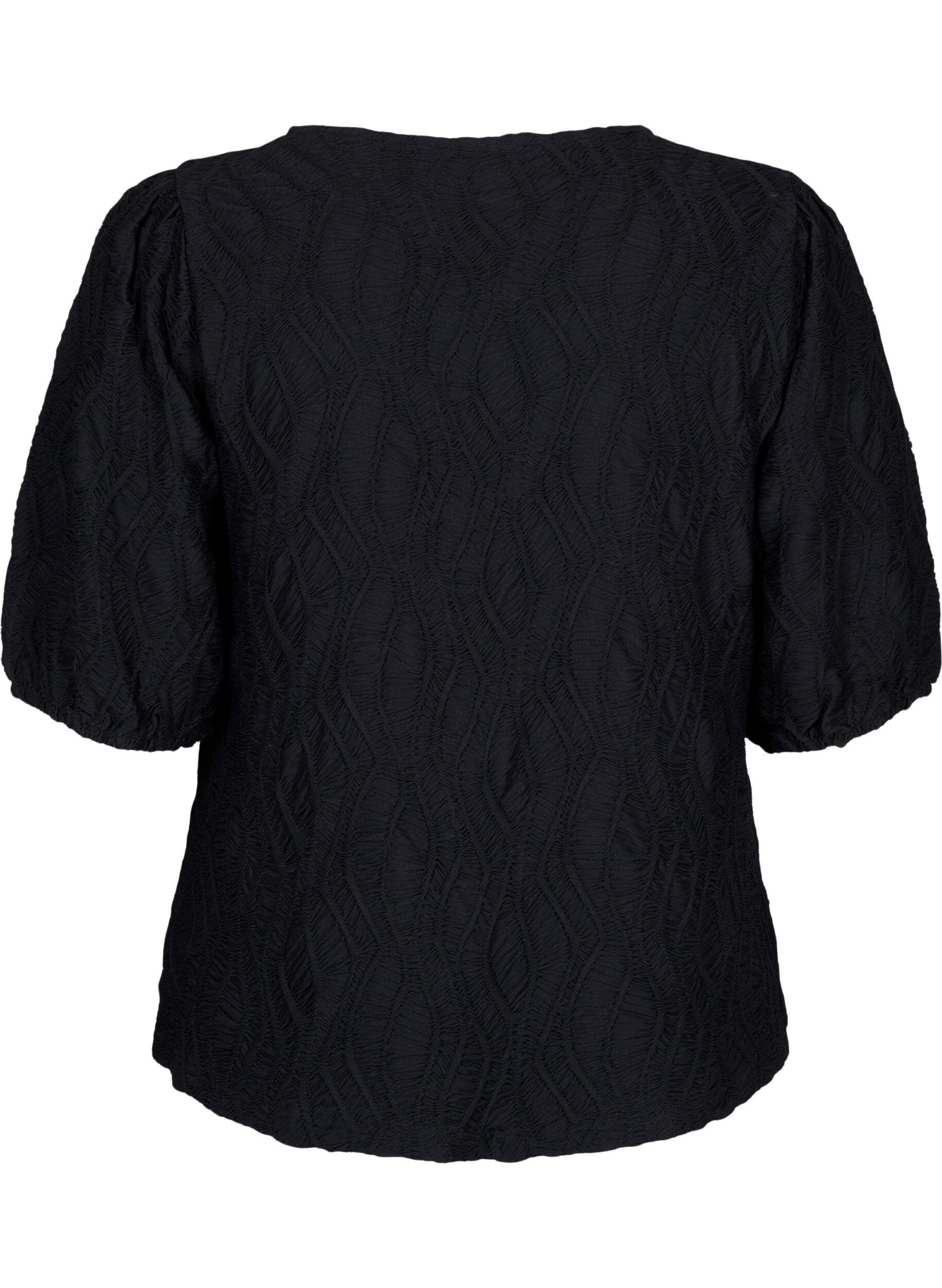 Zizzi Strukturierte Bluse mit kurzen &Auml;rmeln, Black, Packshot image number 1