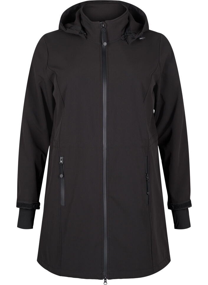 Softshell-Jacke mit abnehmbarer Kapuze, Schwarz, Packshot image number 0