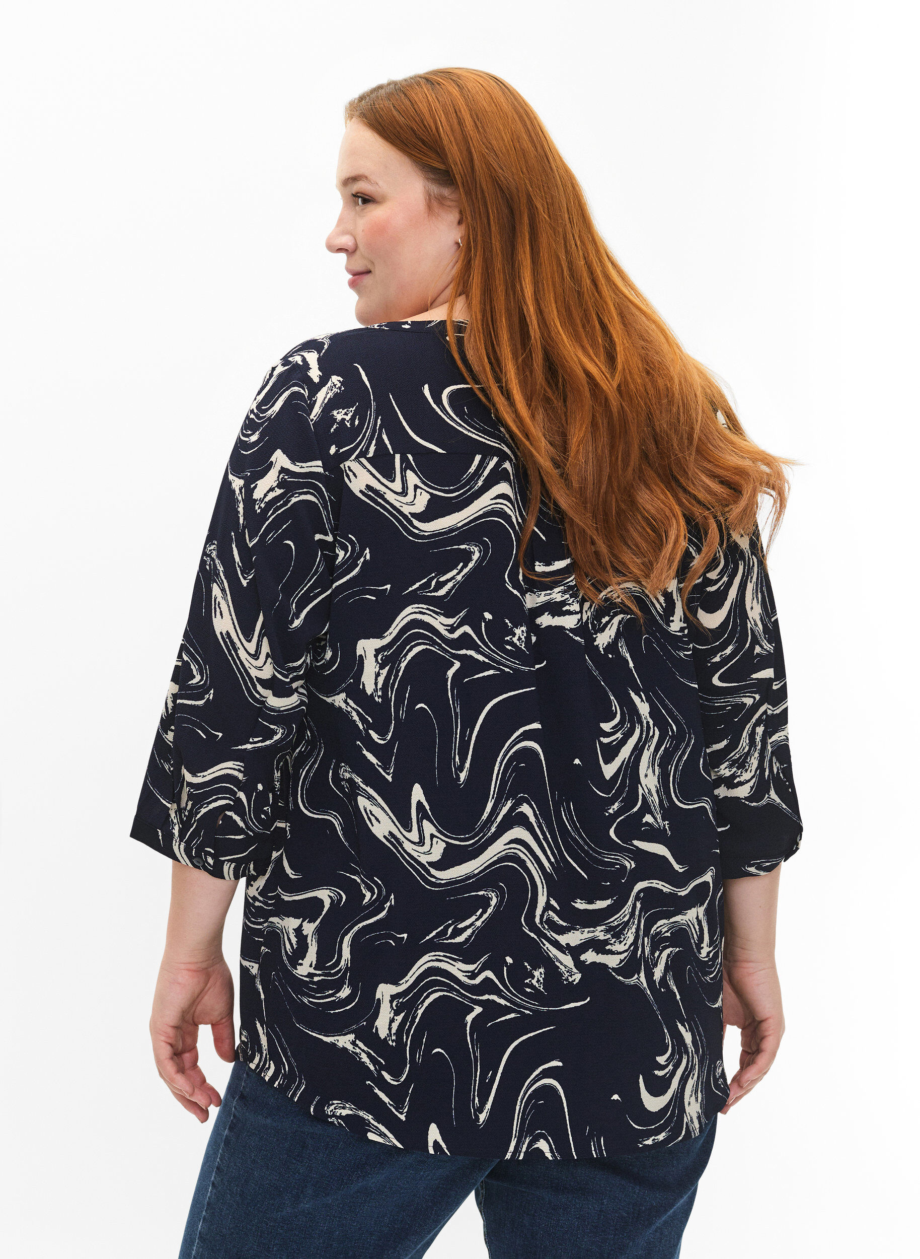 Zizzi Florale Bluse mit 3/4-&Auml;rmeln, N. Blazer Swirl AOP, Model image number 1