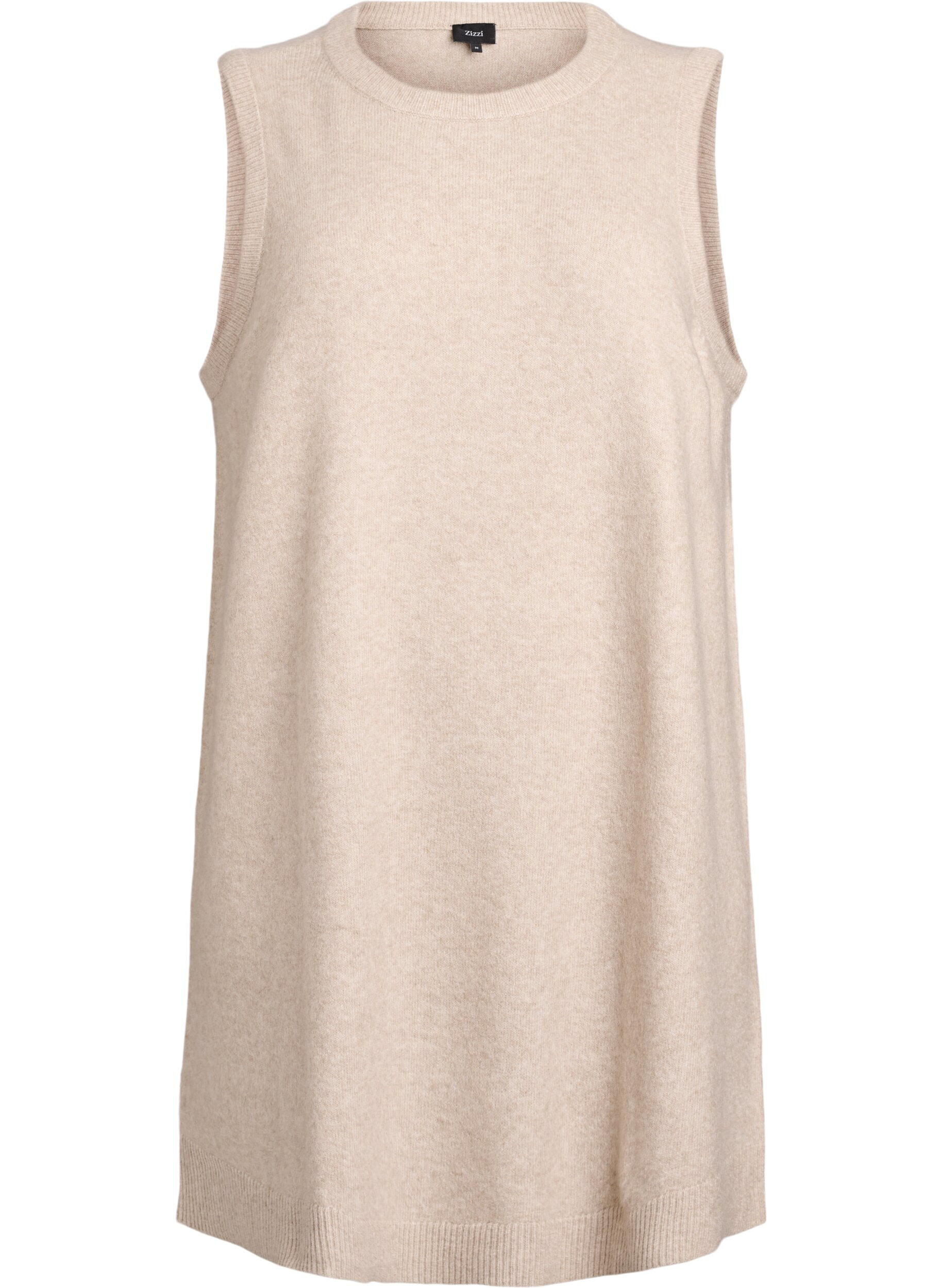 Zizzi Kurzes &auml;rmelloses Strickkleid, Beige, Packshot image number 0